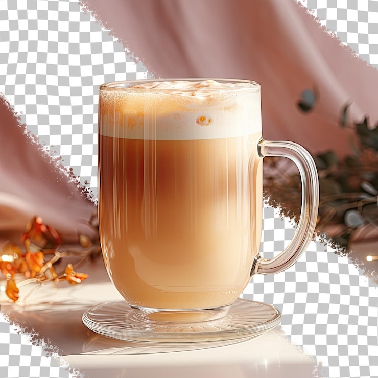 PSD caffè latte caldo fresco servito su un tavolo con sfondo trasparente