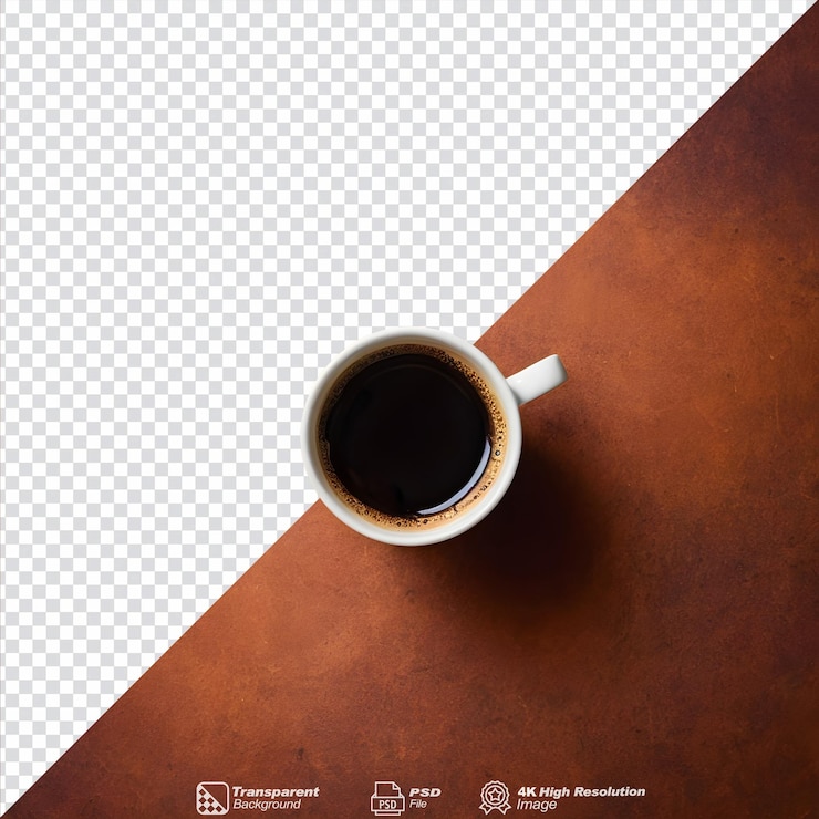 PSD caffè nero su uno sfondo usurato contenuto in una tazza isolata.