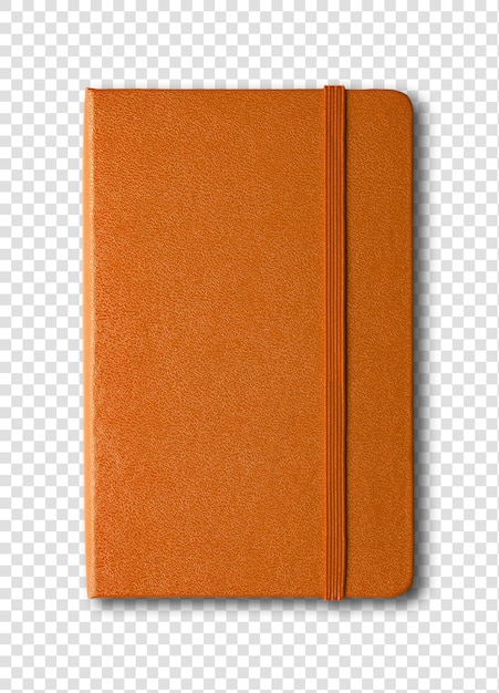 Cahier fermé orange isolé sur blanc