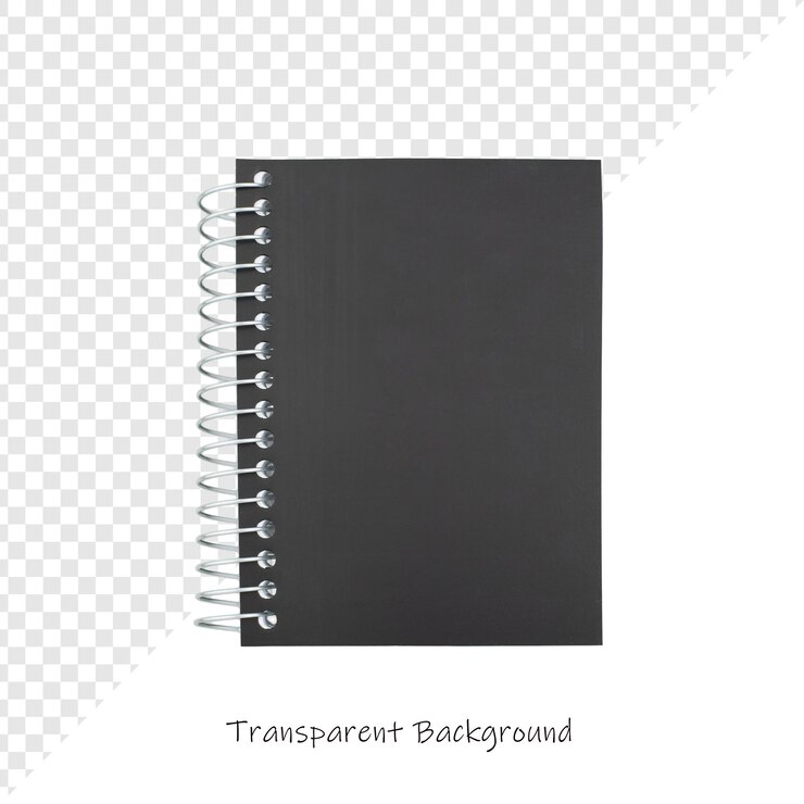 PSD un cahier de notes avec un cahier en forme de spirale qui dit "quotation transparente" en bas