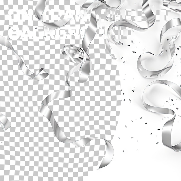 PSD caída aislada de confeti de plata sobre un fondo transparente y piezas de serpentina y papel de aluminio brillante