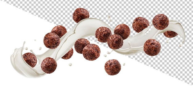 Caída de bolas de maíz chocolate aislado cereal de desayuno