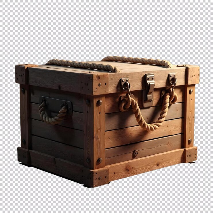 PSD caisse en bois sur un fond transparent isolé
