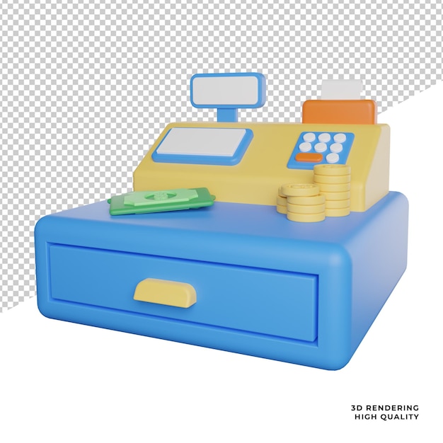 PSD caisse enregistreuse financière vue latérale icône illustration de rendu 3d avec fond transparent