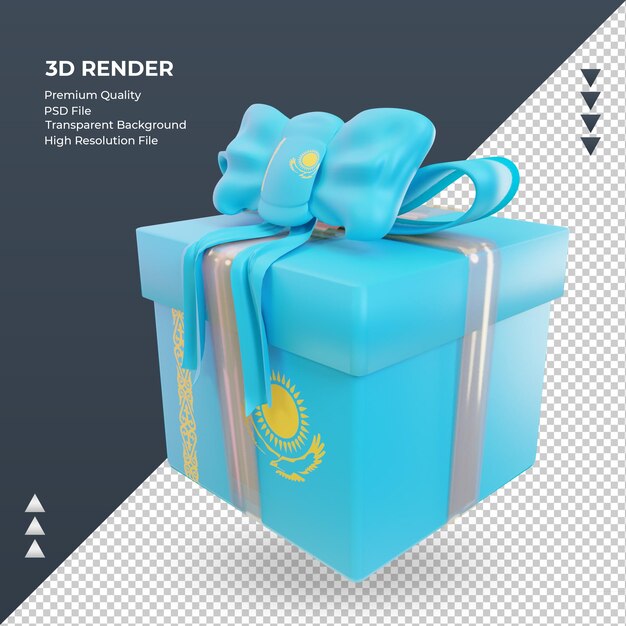Caixa 3D bandeira do Cazaquistão renderizando vista direita