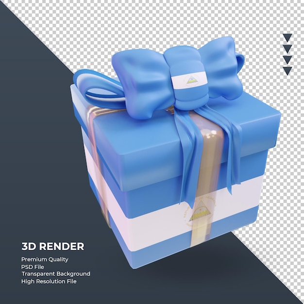 Caixa 3D com bandeira da Nicarágua renderizando a vista esquerda