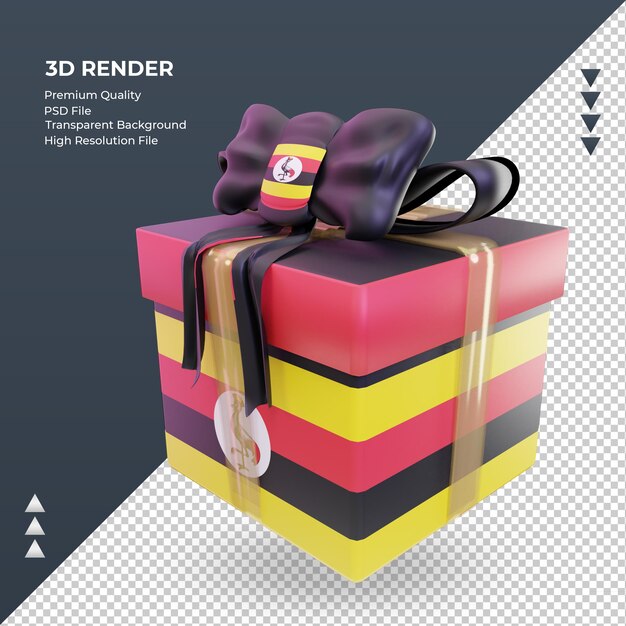 Caixa 3D com bandeira de Uganda renderizando vista direita