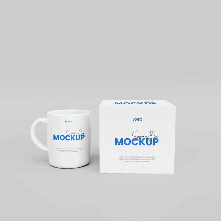 Caixa 3D com design de maquete de caneca