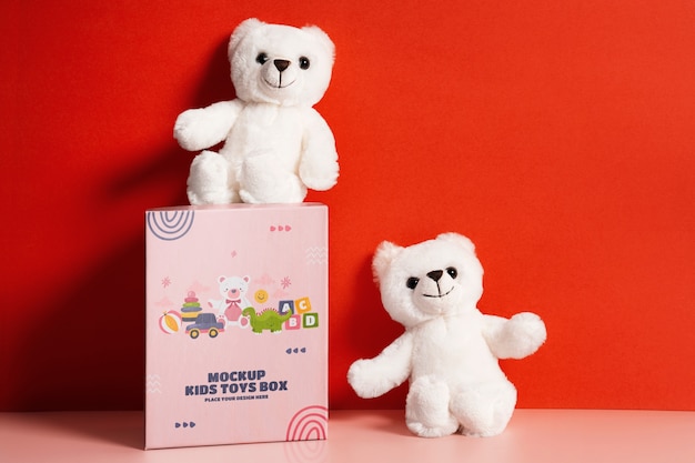 Caixa de brinquedos colorida para crianças com ursinho de pelúcia