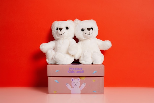 Caixa de brinquedos colorida para crianças com ursinho de pelúcia