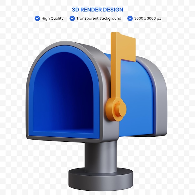 caixa de correio azul de renderização 3d sem tampa isolada