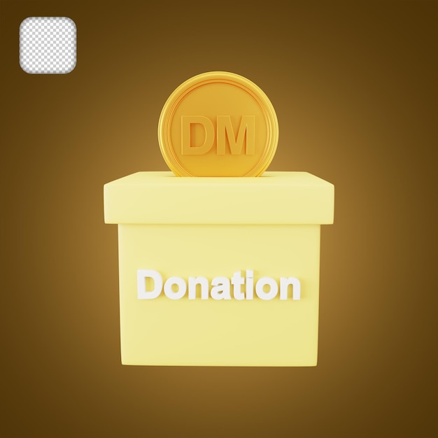 PSD caixa de doação com ilustração 3d de moeda de marco alemão caindo