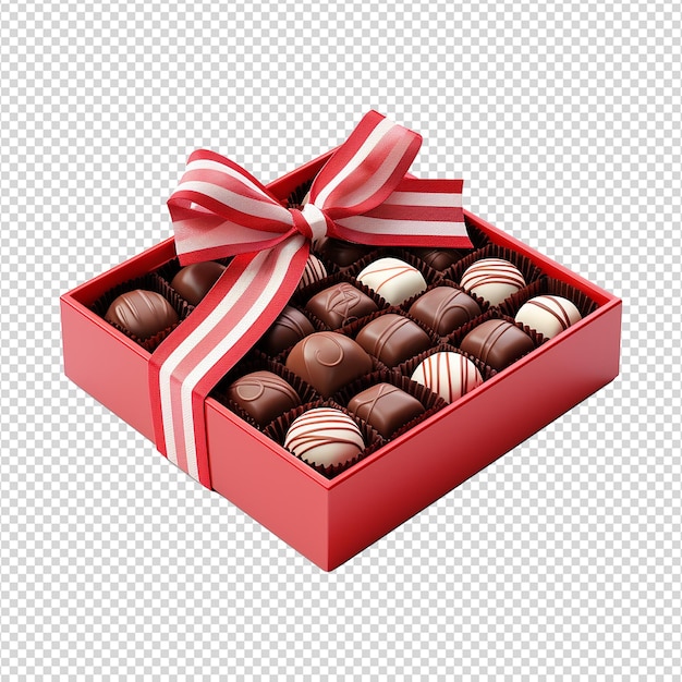 PSD caixa de doces de chocolate vermelho isolados em fundo transparente png.