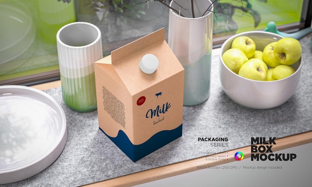 Caixa de embalagem de leite de maquete em renderização 3d