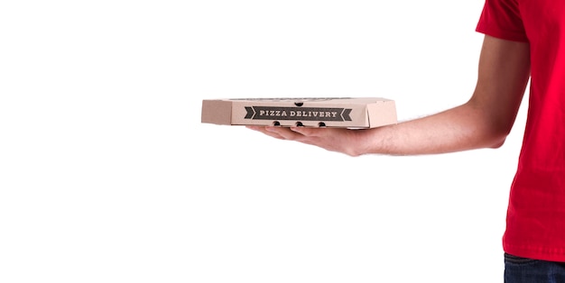 Caixa de entrega de pizza fina com espaço de cópia