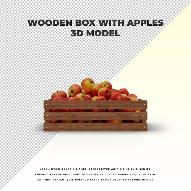 PSD caixa de madeira com maçãs