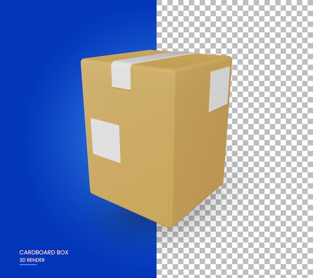 Caixa de papelão para entrega em uma ilustração de renderização 3d de fundo transparente