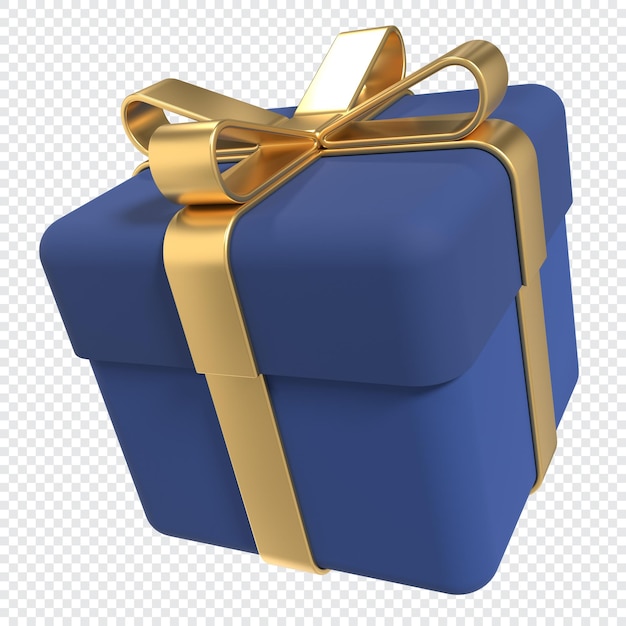 Caixa de presente 3D com fita dourada Ícone de caixa de presente 3d Conceito de celebração de aniversário Renderização 3D