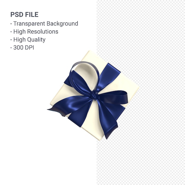 PSD caixa de presente 3d com linda fita e laço isolado