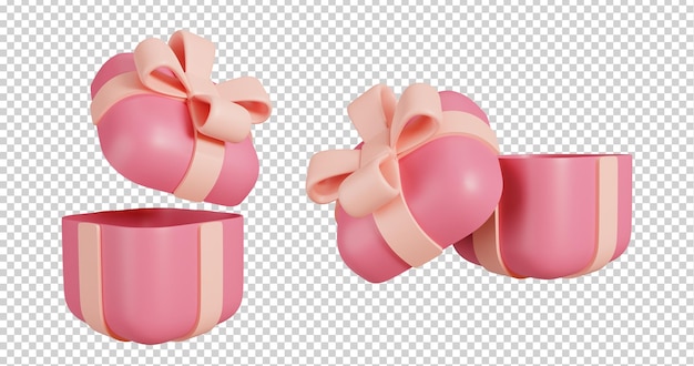 PSD caixa de presente aberta rosa com laço de fita pastel isolado ícone de compras on-line 3d render ilustração