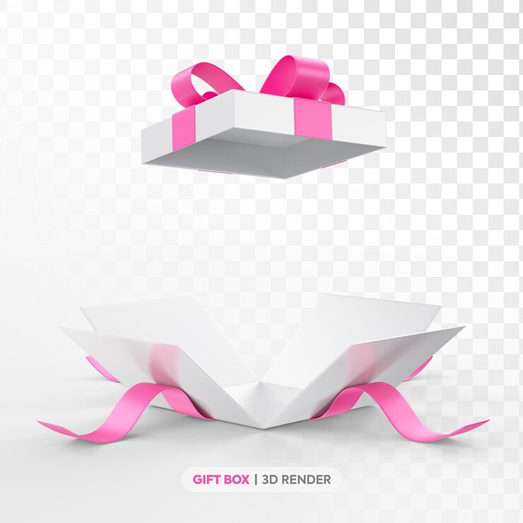 PSD caixa de presente branca e rosa renderização 3d