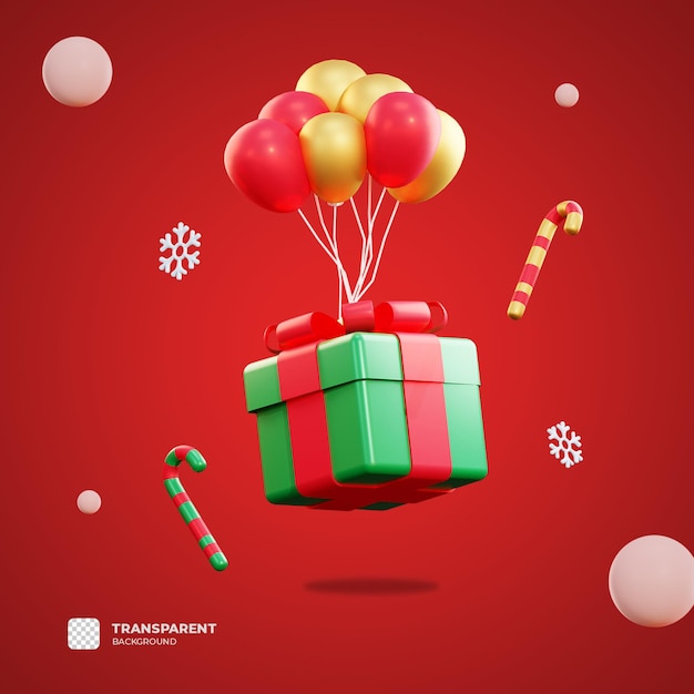 Caixa de presente de Natal 3D e balão com fundo transparente