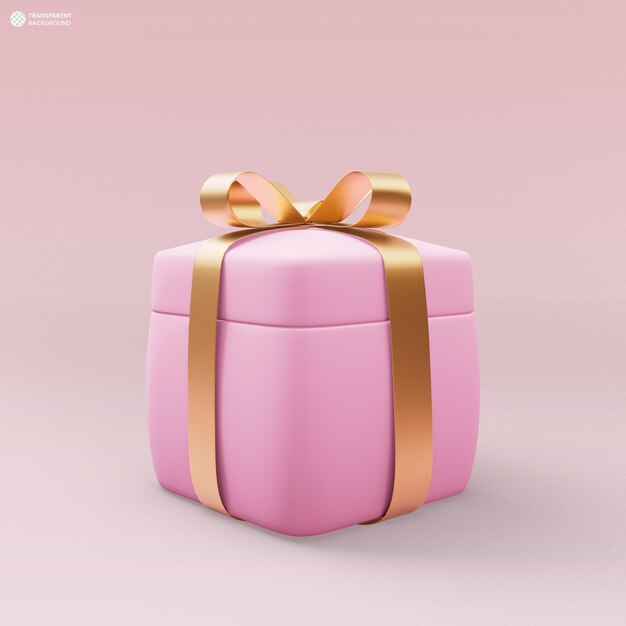 Caixa de presente rosa com ilustração de renderização 3d de ícone de fita de ouro