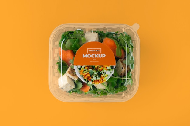 PSD caixa de salada saborosa e saudável acima da vista
