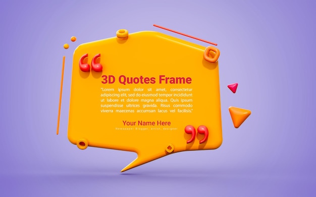 caixa de texto de citação com fundo vazio conceito de renderização 3d para marcar aviso de mensagem importante