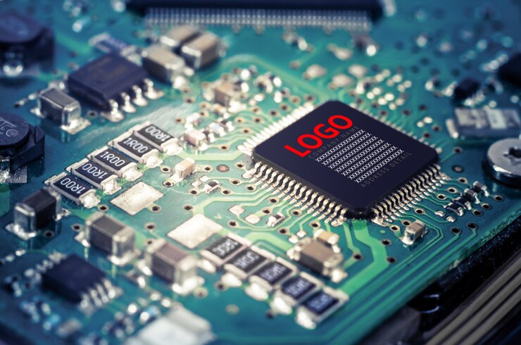 PSD caixa de texto de maquete em close-up imagem de chip de computador