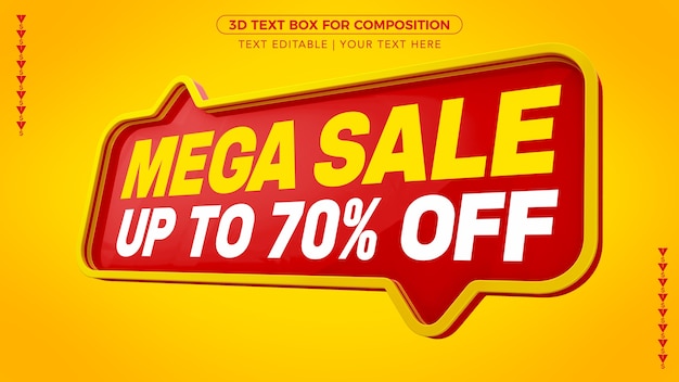 Caixa de texto Mega Sale D com desconto na renderização 3D