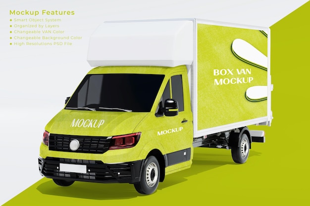 Caixa de transporte van psd mockup vista em perspectiva frontal do lado esquerdo