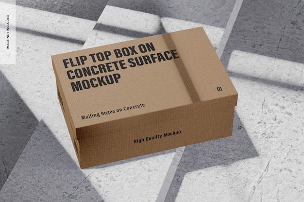 PSD caixa flip top em maquete de superfície de concreto, perspectiva