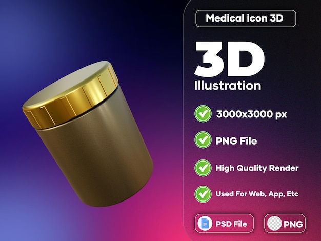Caixa médica 3d realista renderização de textura de ouro e bronze de alta qualidade