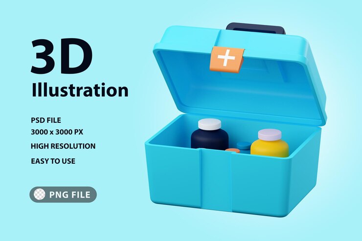 caixa médica de ícone de renderização 3D