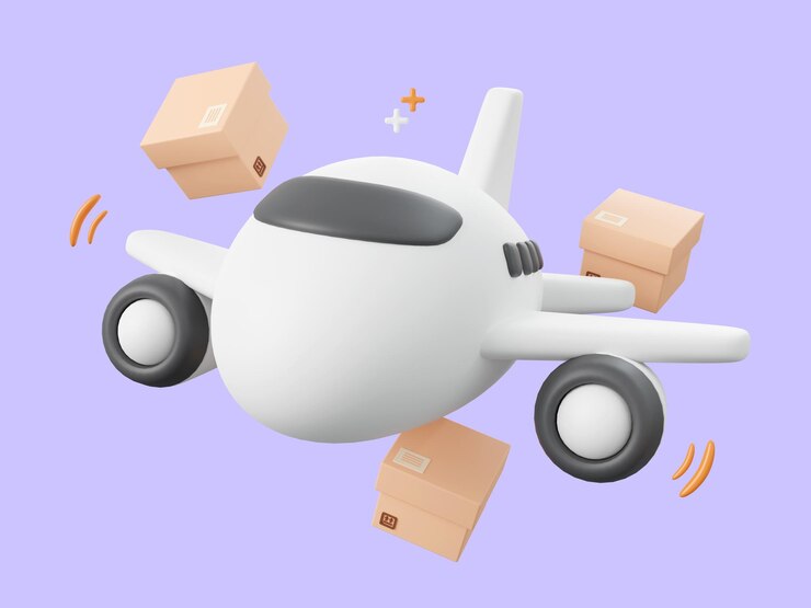 PSD caixas de encomendas de transporte de avião de entrega conceito global de serviço de compras e entrega
