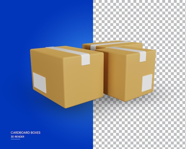 PSD caixas de papelão para entrega em uma ilustração de renderização 3d de fundo transparente