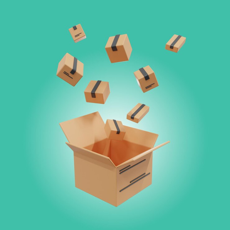 caixas de papelão renderizadas em 3D