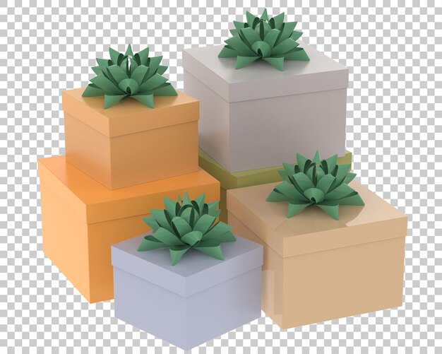 PSD caixas de presente de natal em fundo transparente. renderização 3d - ilustração