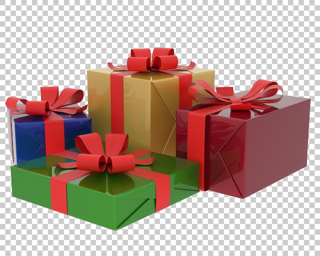 PSD caixas de presente de natal em fundo transparente. renderização 3d - ilustração