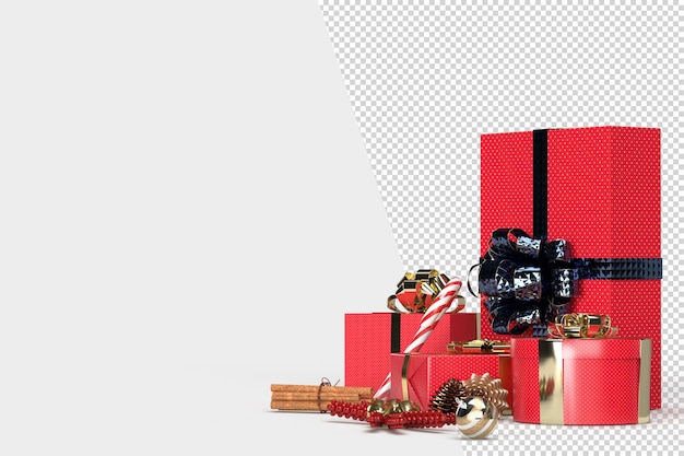 PSD caixas de presentes realistas. feliz natal e feliz ano novo, folheto e brochura, simulação de objeto festivo decorativo de feriado. renderização 3d