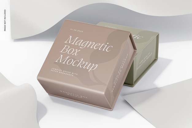 Caixas Magnéticas com Mockup de Cenário de Papel, Inclinadas