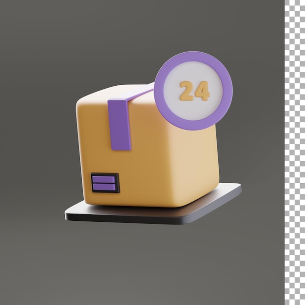 PSD caja y 24 horas icono 3d