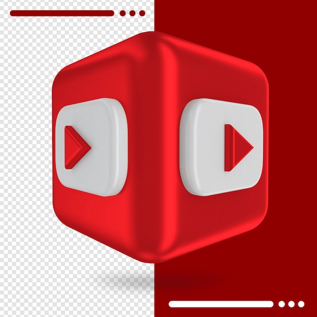 Caja 3d con logo de youtube en renderizado 3d