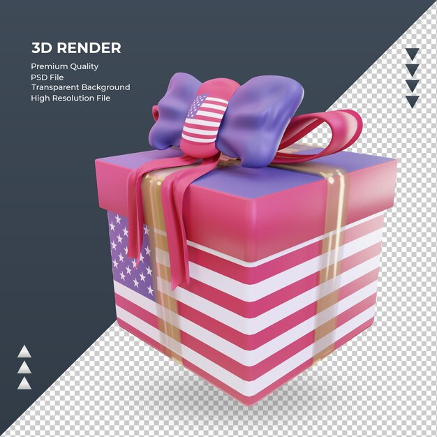 Caja 3d regalo bandera de américa renderizado vista derecha