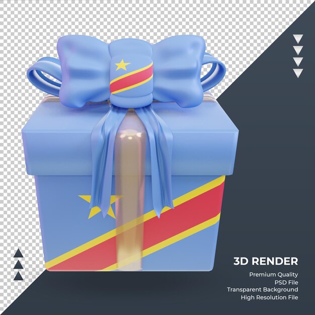 Caja 3d de regalo con la bandera del congo democrático renderizado vista frontal