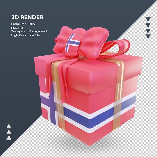 Caja 3d regalo bandera de noruega renderizado vista derecha