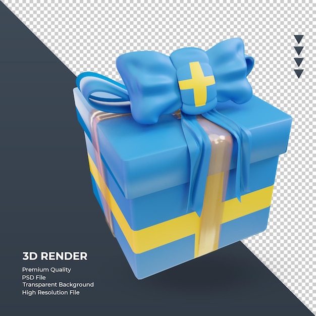 Caja 3d de regalo bandera de Suecia renderizado vista izquierda