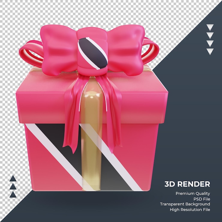 PSD caja 3d regalo bandera de trinidad y tobago representación vista frontal