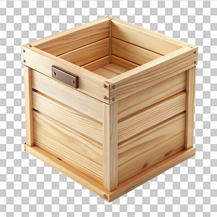 PSD caja de almacenamiento de madera 3d aislada sobre un fondo transparente